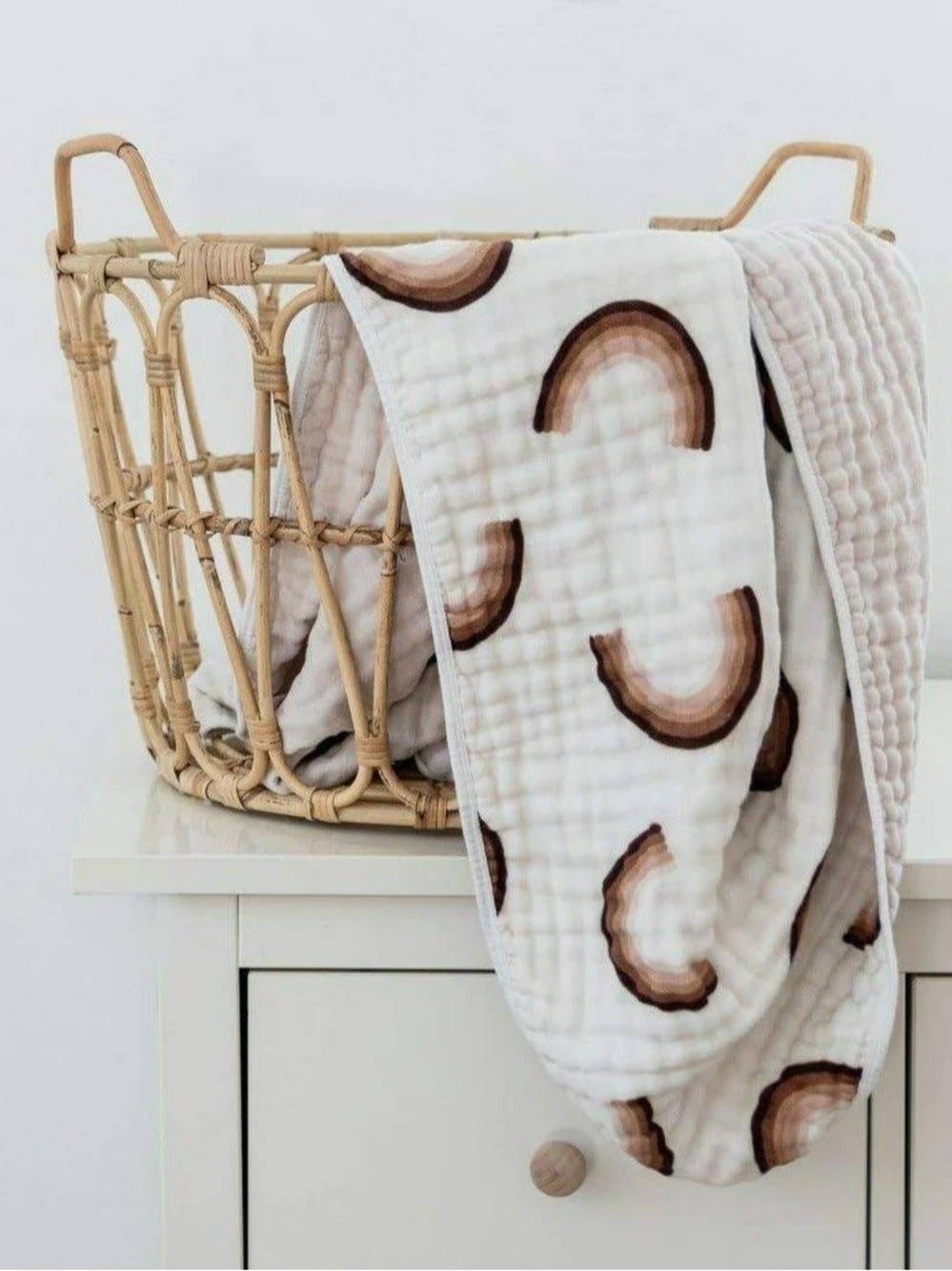 Brixton phoenix Cream Muslin Blanket with Brown Rainbow Print